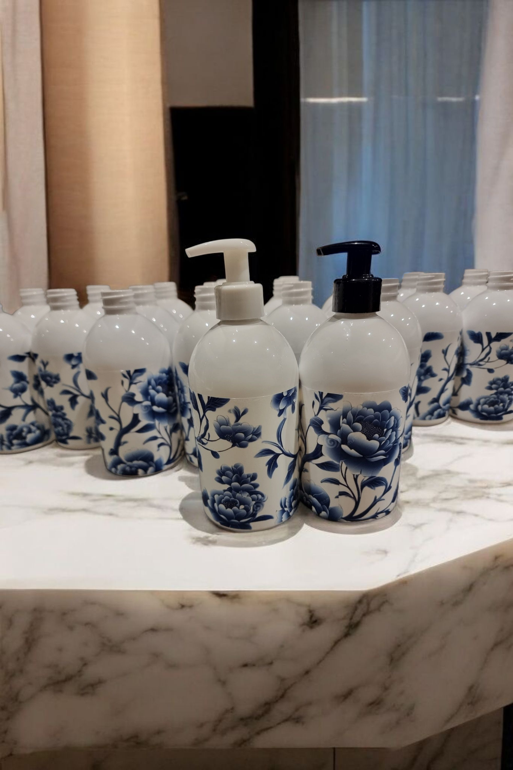 500mL LOTION SOAP PUMP PET (PLASTIC ♲) BOTTLE WITH BLACK PUMP WITH FLORAL PATTERN - SPECIAL BUY