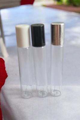 10ml SLENDER CLEAR Glass &amp; Cap Rollon with s/steel Metal Roller - CHOICE CAP COLOUR