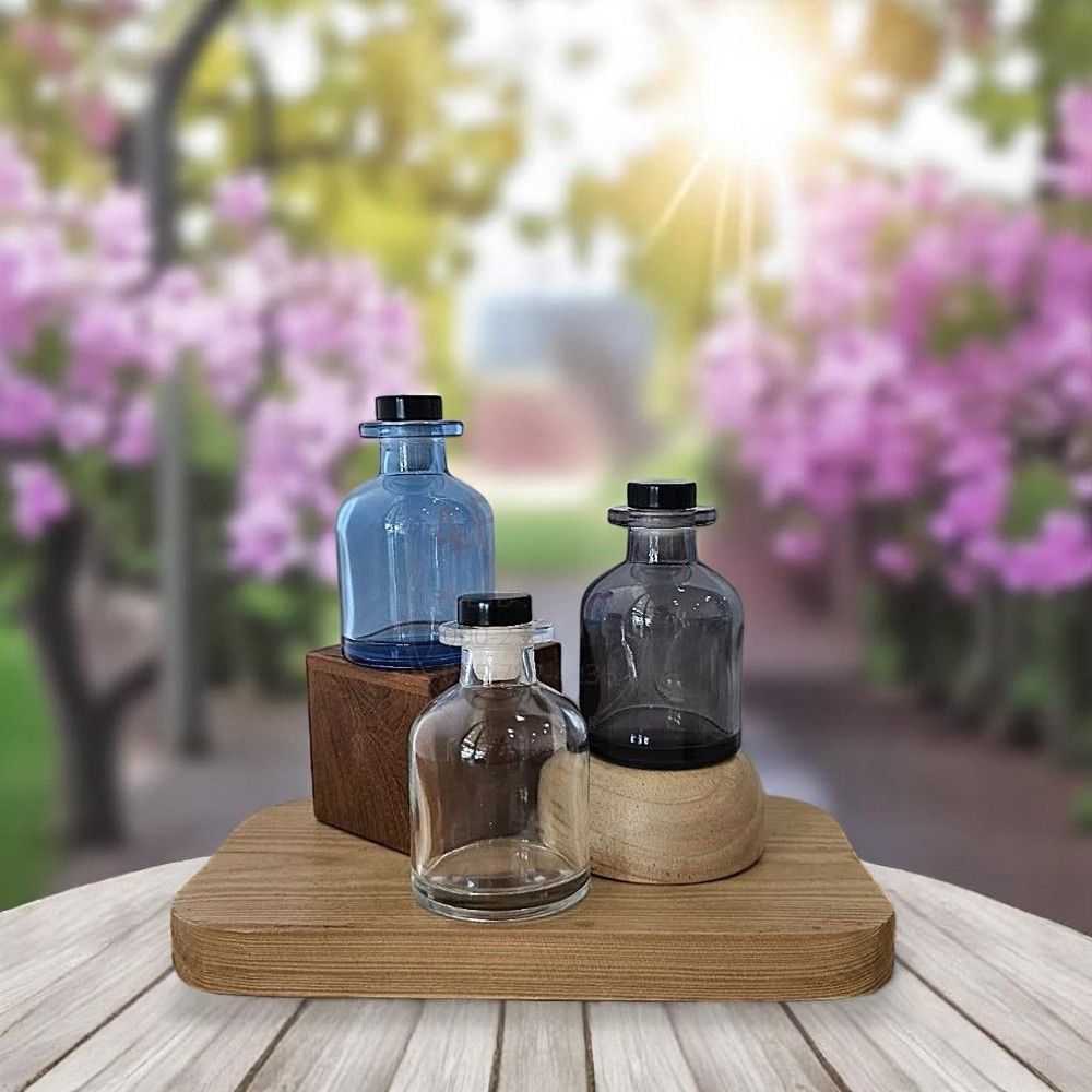 100mL Coloured Glass Diffuser Bottles Vases &amp; Spirit Bottles with Choice of Stopper