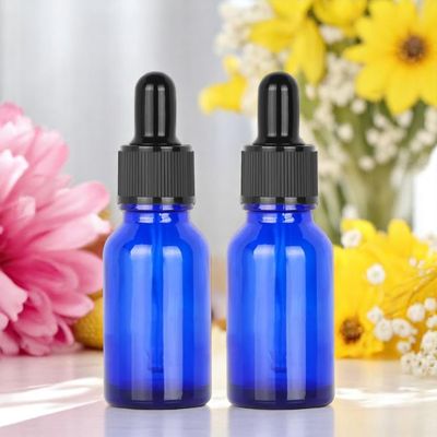 15mL Cobalt Blue Glass Boston Bottles with Ridged Black Cap &amp; Black Teat - SPECIAL BUY
