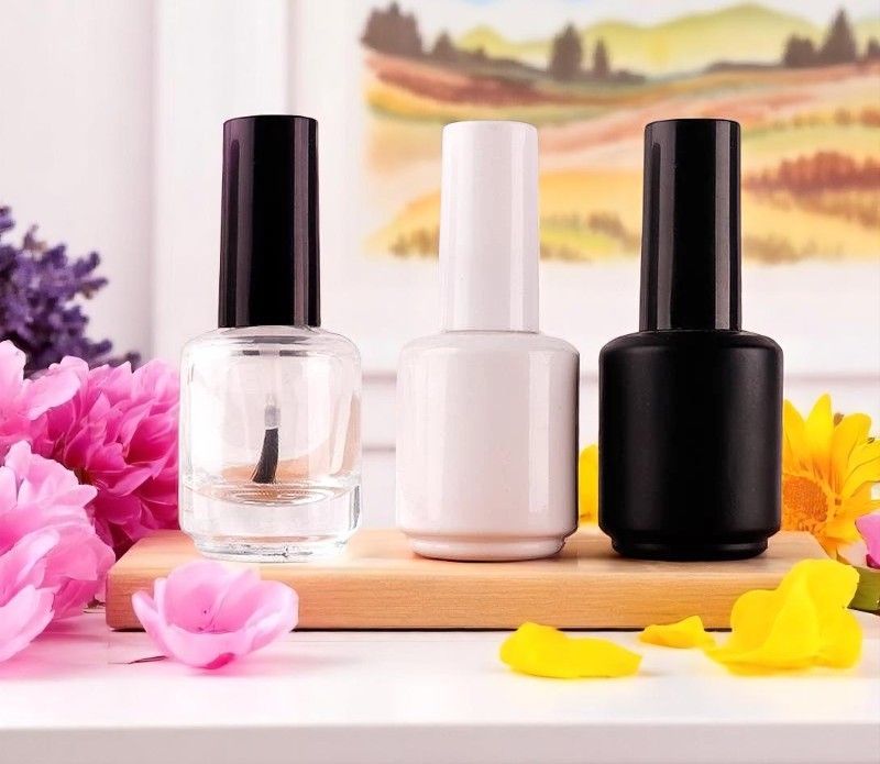 15ml Coloured or Clear Glass Nail Polish Bottle with Flat Brush Cap