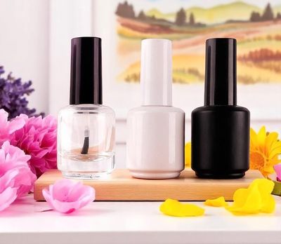 15ml Coloured or Clear Glass Nail Polish Bottle with Flat Brush Cap