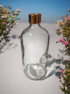 480mL Clear Glass Bottle with Gloss Gold Diffuser Cap - BULK 50 PCS