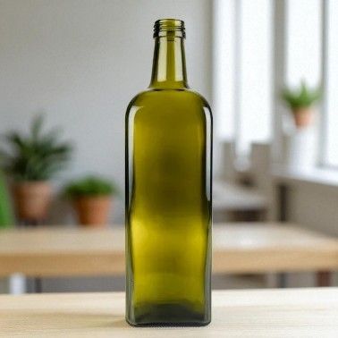1Ltr Antique Green Glass Marasca Olive Oil Bottle 31.5mm T/E Finish with Choice of Cap