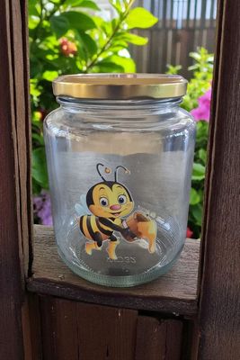 810mL HONEY BEE Clear Glass Jar with 82mm  Black Metal Twist Cap