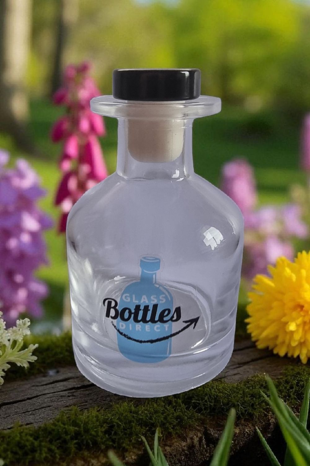 100mL CLEAR SOLID GLASS DIFFUSER with Choice of Stopper Colour &amp; Add Your LOGO