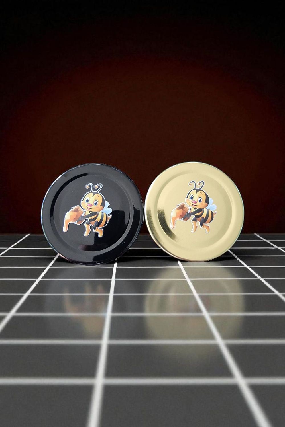 63mm BLACK ,GOLD or WHITE  BEE CAPS  Metal Jar Lids SPECIAL BUY