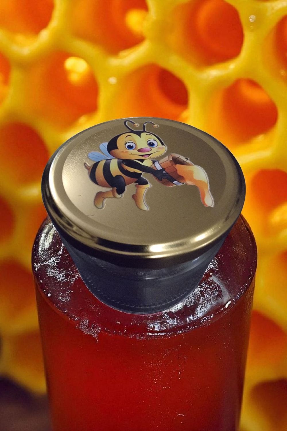 82mm BLACK or GOLD with NO BUTTON Metal Jar Lids with BEE MOTIF - BULK PACK of 100