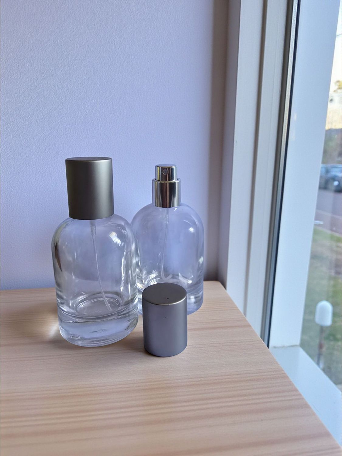 50ml ATOMISER (Le Labo Style) MATT SILVER Wooden Cap