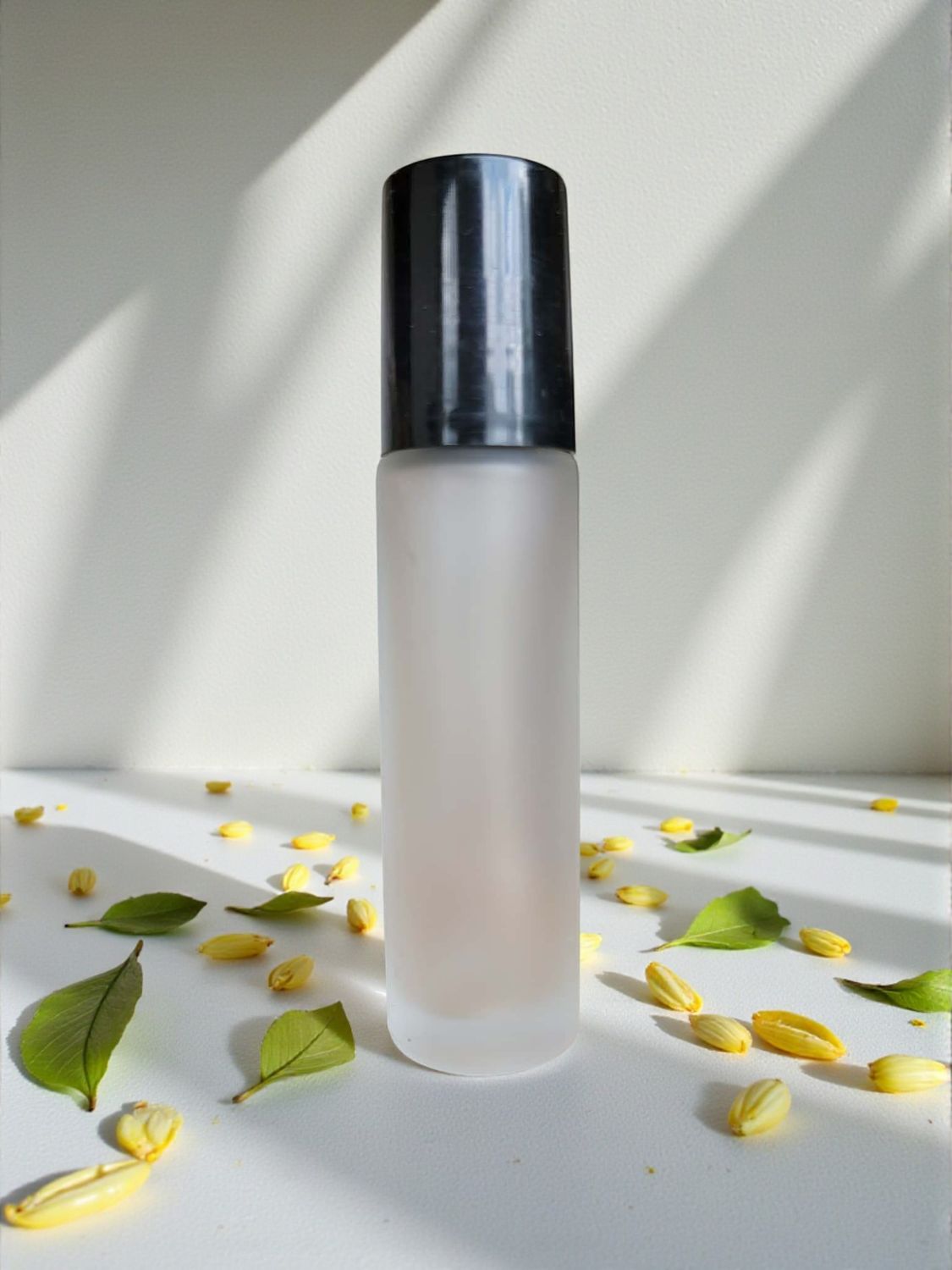 10ml FROSTED Glass  Cap &amp; S/Steel Metal Roller - CHOICE CAP COLOUR (BLACK or TIMBER)