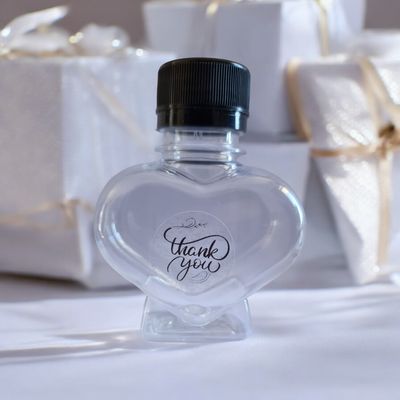 100mL HEART (PET♲) CLEAR BOTTLE with BLACK Tamper Evident Cap (Food Grade) - THANK YOU