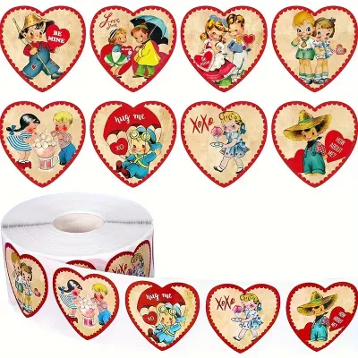 500 Stickers/rolls Happy Valentine's Day Stickers - Heart-shaped Gift Stickers,