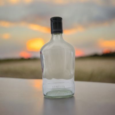 350ml Whisky Spirit Hip Flask with CHOICE of NEW 29mm BLACK Screw Cap (CLEAN RECYCLED BOTTLES)