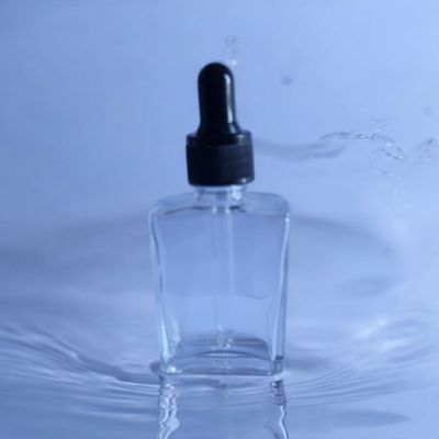 30ml Rectangle Clear Glass Dropper Bottle with Black Gloss Teat Black RIDGED Cap &amp; Dropper SPECIALS