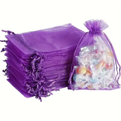 ORGANZA BAGS- PURPLE  - 11 X 16CM (PACK OF 10)