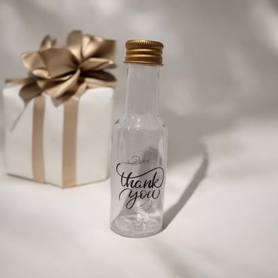 50mL Mini Wine,Spirit (PET♲) Clear Bottle with Gold Screw Cap(Food Grade) - PREPRINTED -THANKYOU