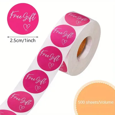 FREE GIFT STICKERS 25MM X 500PC ROLL -HOT PINK
