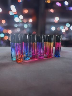 10ml Thick Gradient MIXED RANDOM COLOURS - Glass Roll On Bottles Steel Roller Essential Oil  with Black Caps- PACK OF 12