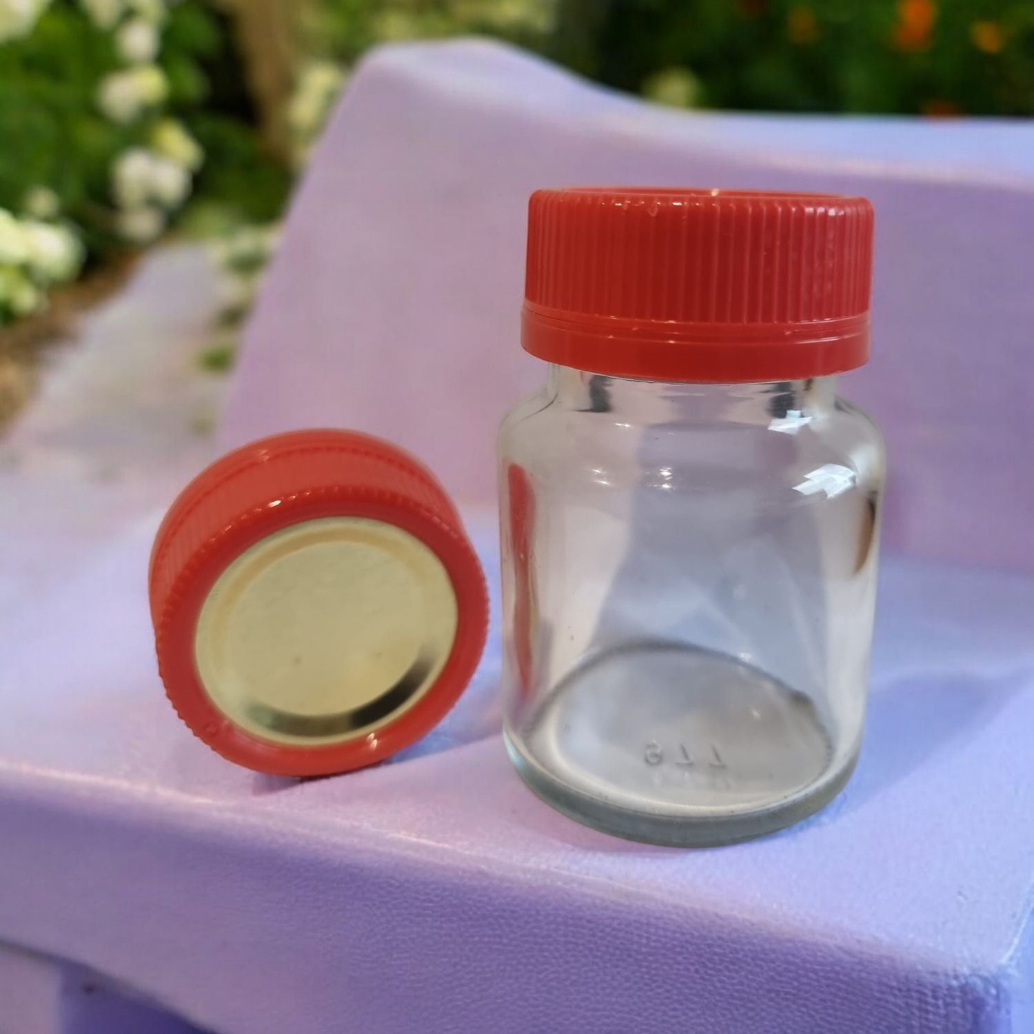 70ml Glass Straight Side Jar with Choice of  RED&amp; GOLD Tamper Evident Cap - (147/Ctn)