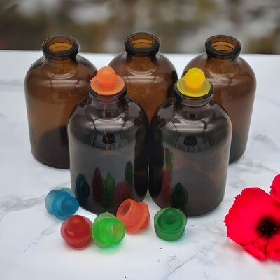 50ml AMBER Narrow Neck - Mini Bottle with Silicon Cap - Random Colours 84 Pcs/Slab