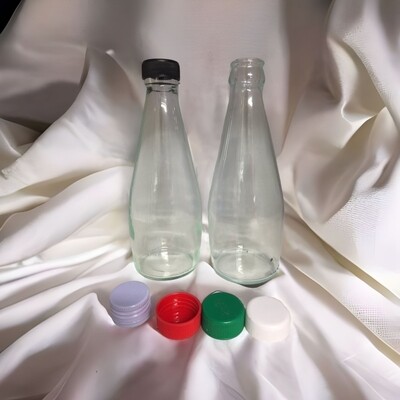 300mL Clear Glass Bowling Pin Shaped Bottle with 28mm Black Screw cap (32 Pcs)