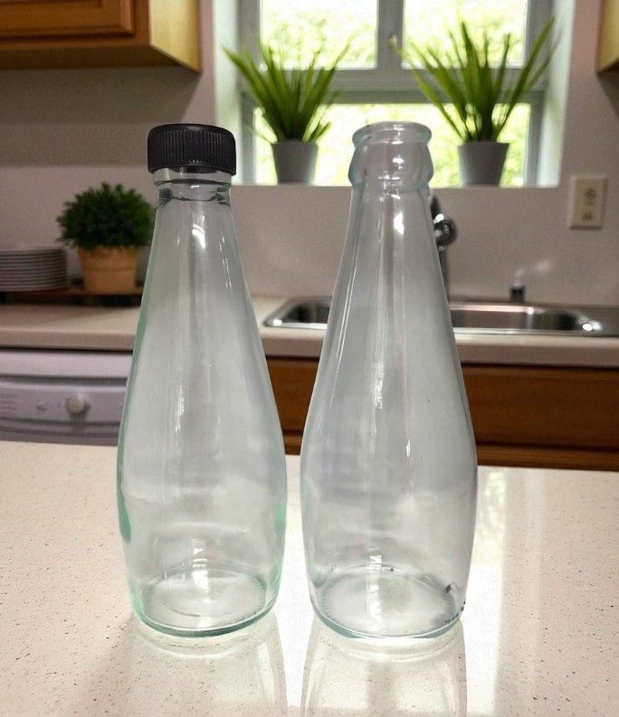 300mL Clear Glass Bowling Pin Shaped Bottle with 28mm Black Screw cap (32 Pcs)