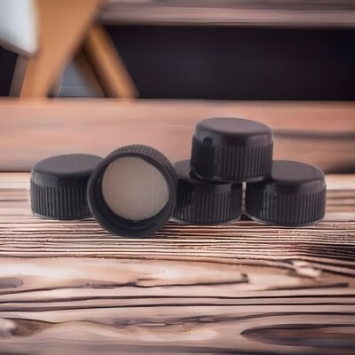 18mm Black Wadded Screw Caps (For Boston Bottles 18/410 ) - BULK Pack 100pcs