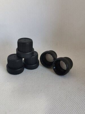 18mm Black Wadded (EURO STYLE) TAMPER EVIDENT Screw Caps (For Boston 18/410 - BULK Pack 100pcs