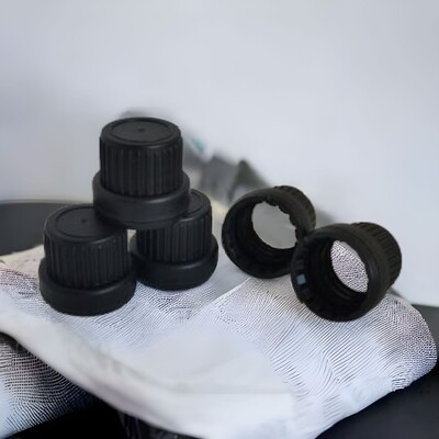 18mm Black Wadded (EURO STYLE) TAMPER EVIDENT Screw Caps (For Boston 18/410 - BULK Pack 100pcs