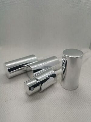 18mm Atomiser Sprays- GLOSS SILVER (18mm neck Boston Bottles 5ml to 100ml)  Bulk Pack 50