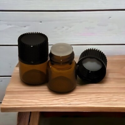 1 mL (1/4 Dram) Amber Glass Vial with Oriface &amp; Black Cap- BULK Pack 100 PC TRAY
