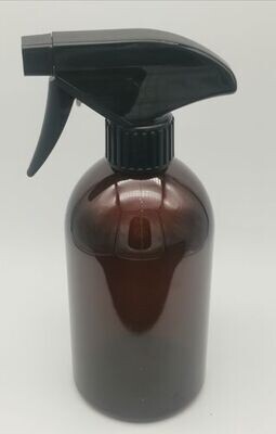500mL AMBER Boston PET (Plastic) Bottle with 28/410 Black 28mm Trigger Spray Head