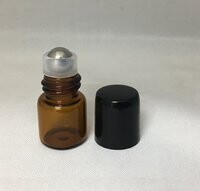 1ml Amber Glass Rollon with S/Steel Metal Roller Ball  and Black Cap