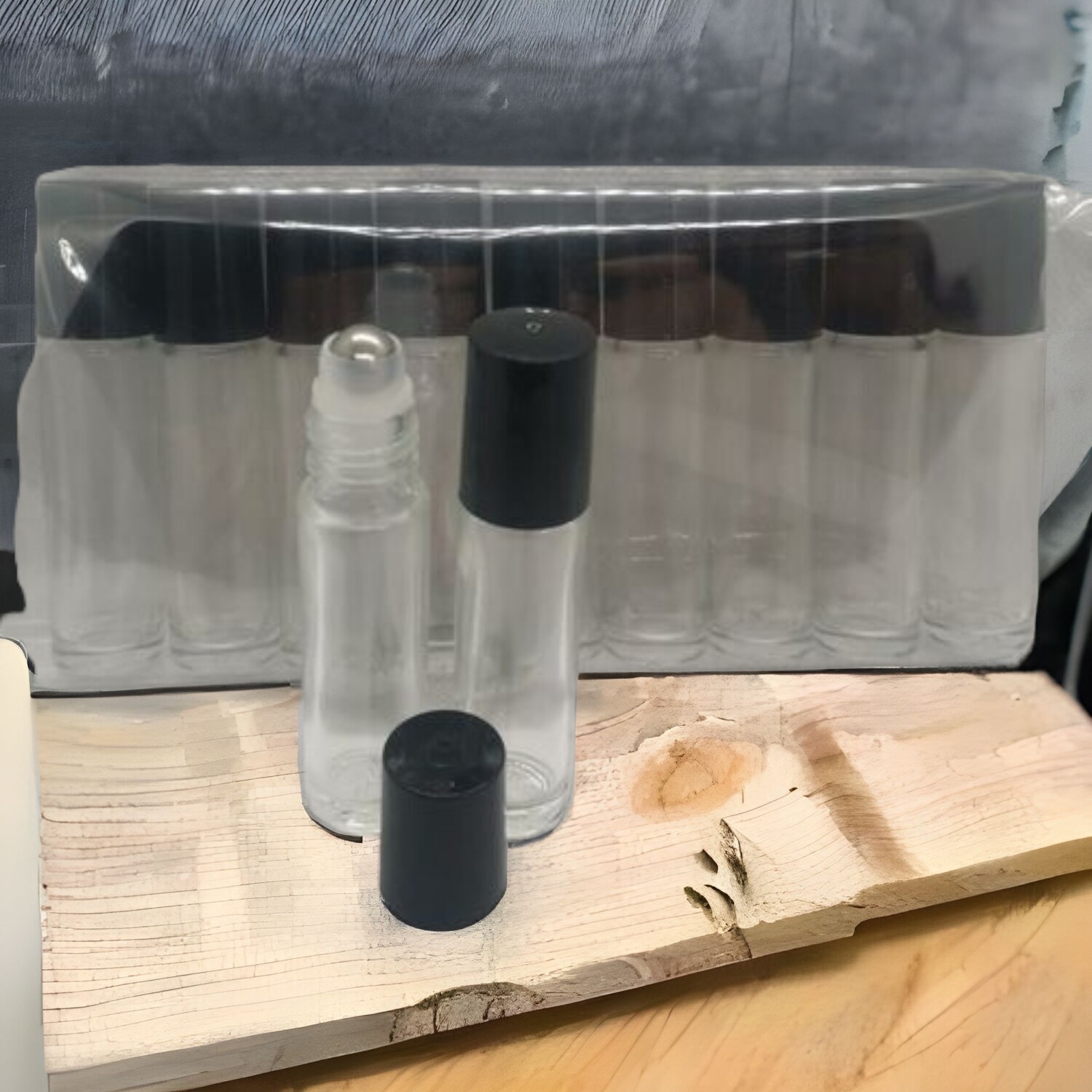 10ml Clear THICK GLASS with Metal Roller with Black Screw Cap