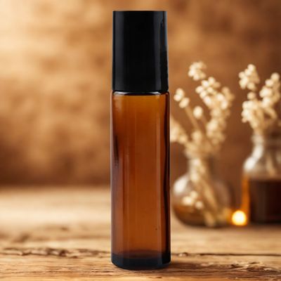 10ml Amber THICK Glass with HOUSING &amp; Metal Roller with CHOICE OF Screw Cap Colour - SPECIAL BUY