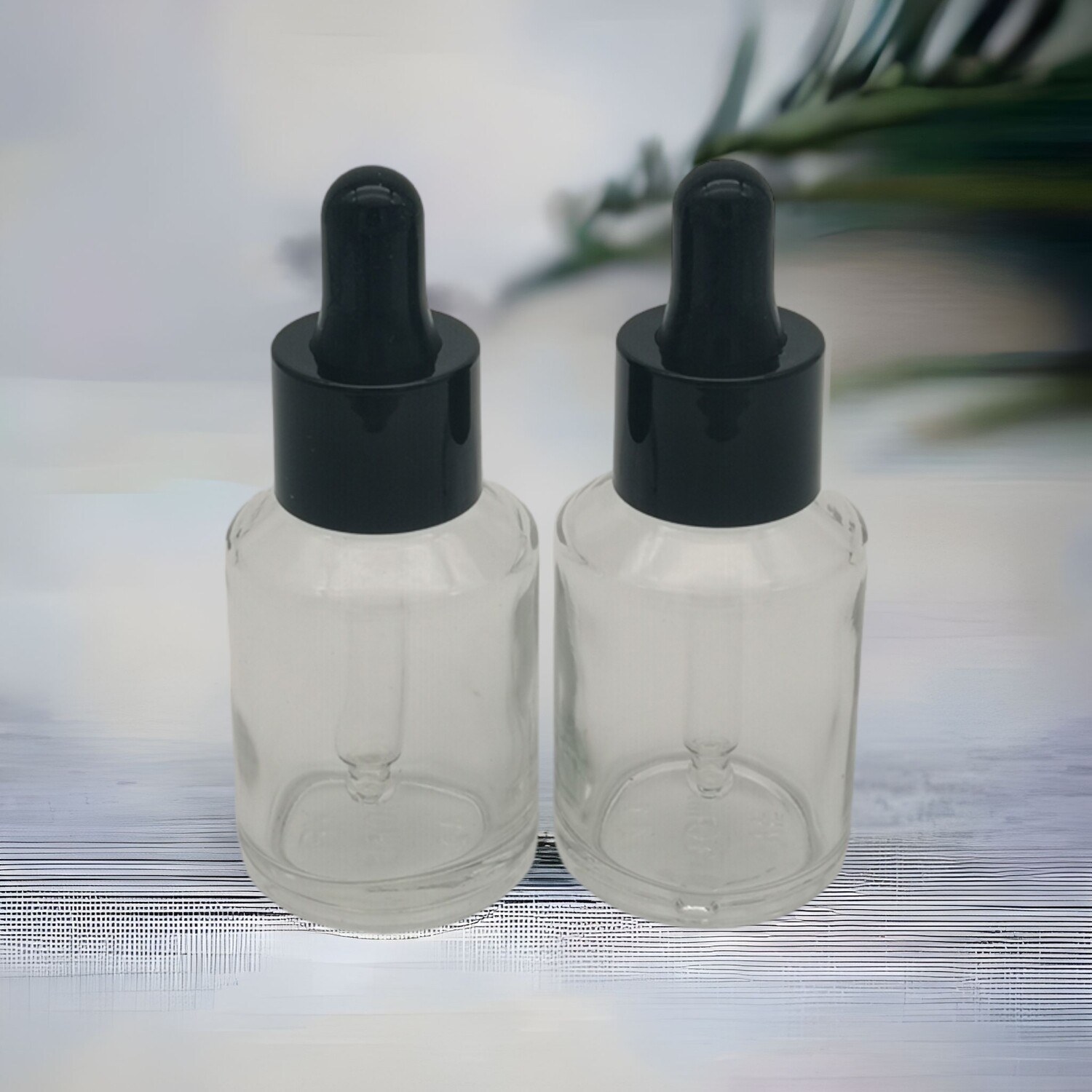 30mL CLEAR ROUND with  SLANTED SHOULDERS  GLASS with Black Cap &amp; Teat DROPPER SET  - Pack 10 Pcs