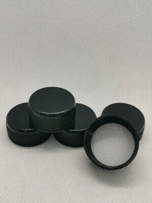 28mm Black Wadded Plastic Screw Cap - BULK PACK of 100