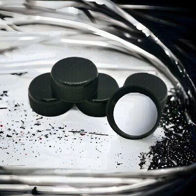 28mm Black Wadded Plastic Screw Cap - BULK PACK of 100 28mm Black Wadded Plastic Screw Cap - BULK PACK of 100