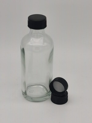 100ml  Fruit Juice Round Flint Glass Bottle with Choice of 22mm Black Cap (134 Bottles/Ctn)