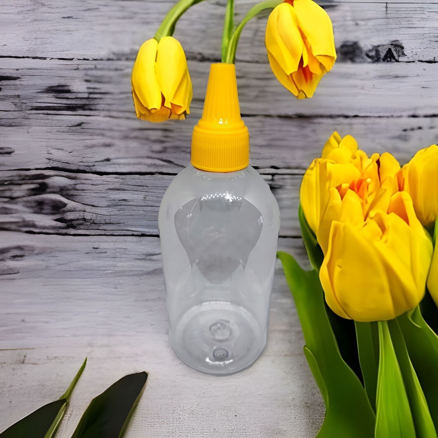 500mL SAUCE MUSTARD Clear SQUAT PET (Plastic) 28mm Neck Bottle with Easy flow Yellow Twist Cap -Single Buy