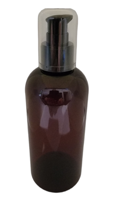 250ml AMBER (PET) Plastic with 24410 Neck BLACK SERUM PUMP & CLEAR OVERCAP