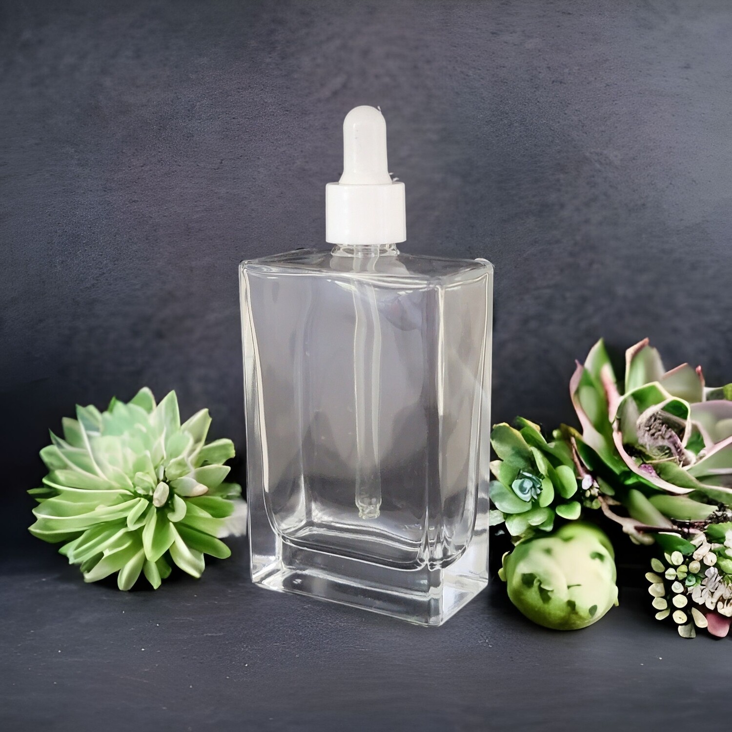 100ml Rectangle Clear Glass Dropper Bottle with White Teat White Cap &amp; Dropper BULK PACKS of 10 Pcs