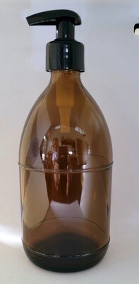 500mL Amber GLASS with 28/410 BLACK (non RIBBED) Lotion Pump - Pack of 5