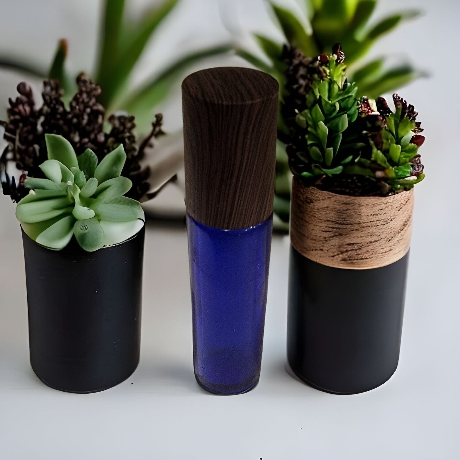 10ml COBALT BLUE THICK GLASS with Metal Roller with DARK BROWN GRAIN Screw Cap - Pack of 10