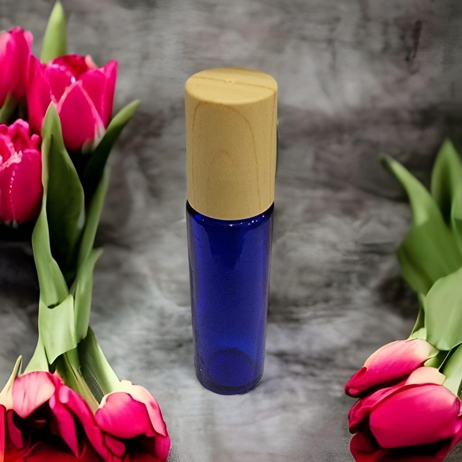 10ml COBALT BLUE THICK GLASS with Metal Roller with TIMBER IMITATION GRAIN Screw Cap - Pack of 10