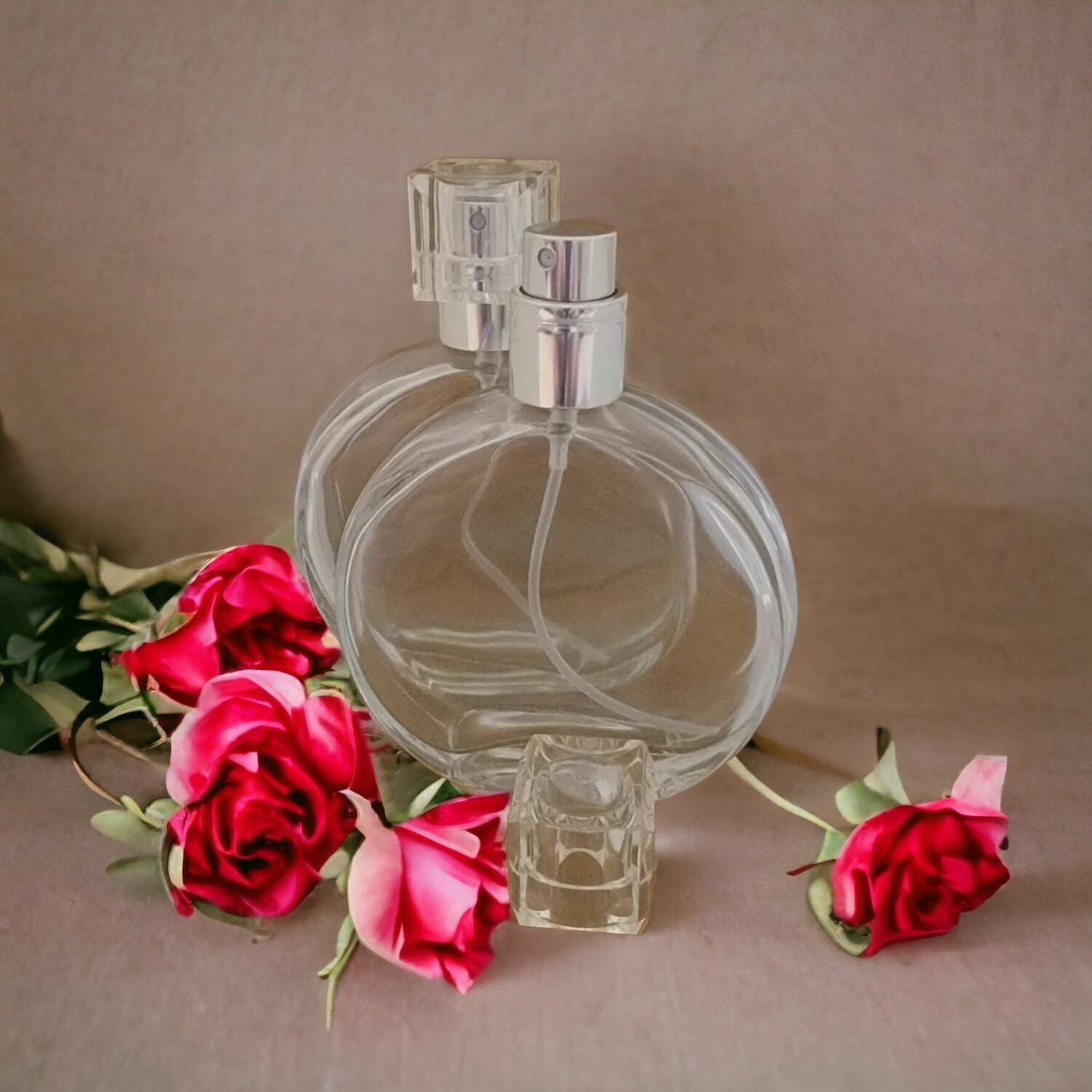 50mL Clock Face Clear Glass (CHANEL Chance Style) with Silver Atomiser with Clear Overcap