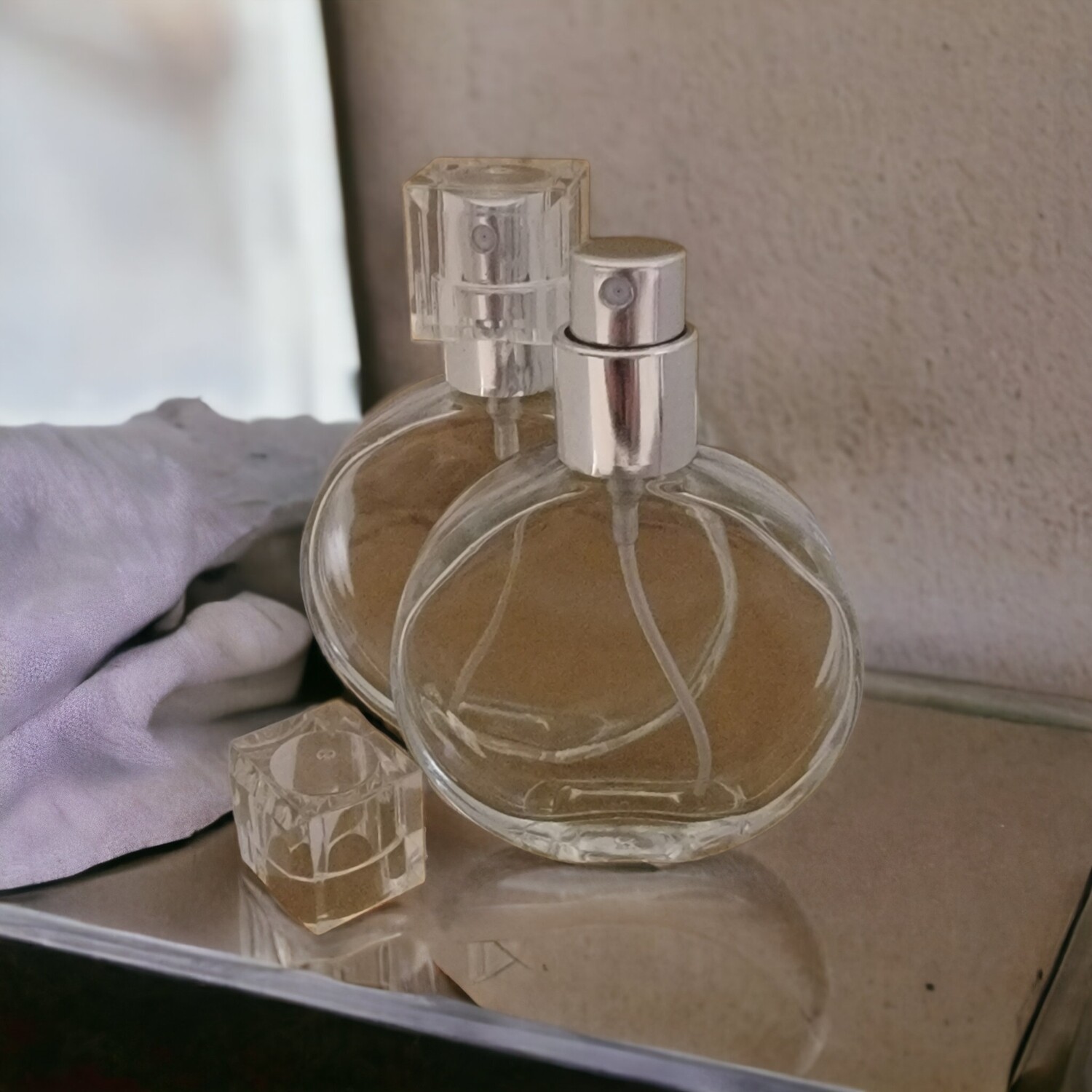 30mL Atomiser  - Chanel Style (Clock Face) Clear Glass with Gloss Silver and Clear Overcap