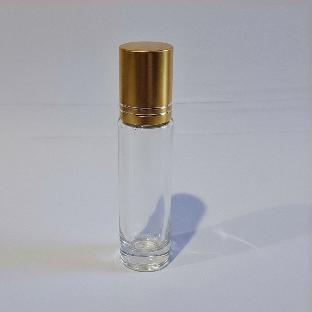 10ml Clear THICK GLASS with Metal Roller with Gloss Gold Screw Cap