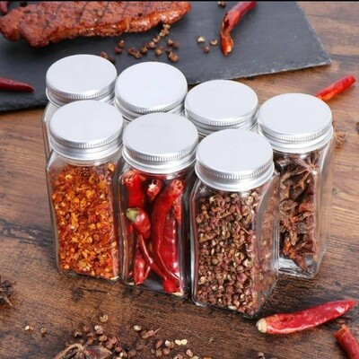 120ml or 4oz Square Clear Glass Jar HERB SPICE STORAGE SHAKER JARS