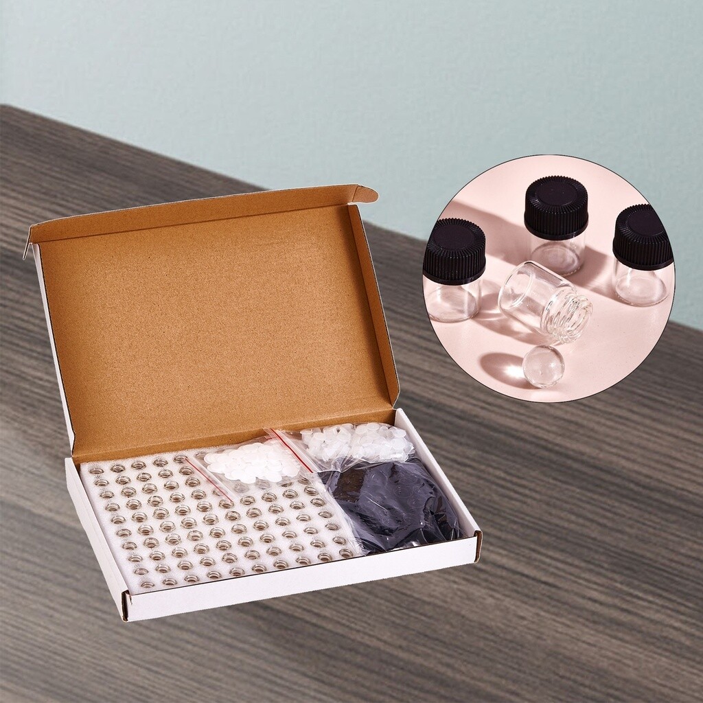 2 mL (1/2 Dram) Display Box Clear Glass Vial with Oriface &amp; Black Cap- BULK 100 PC TRAY